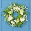 thumbnail image 1 of Northlight Hydrangea and Ranunculus Artificial Floral Eucalyptus Wreath - 23" - Cream and Green, 1 of 9