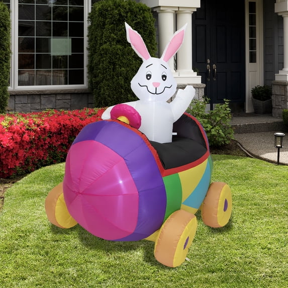 Northlight Inflatable Lighted Easter Bunny with Egg Car Outdoor Decoration - 4'