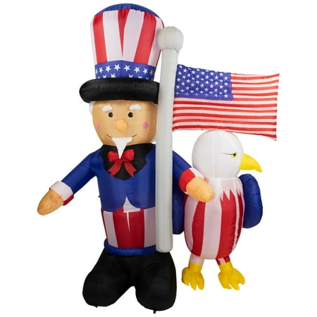 Northlight Inflatable Lighted Uncle Sam with American Flag and Eagle Outdoor Decor - 6'