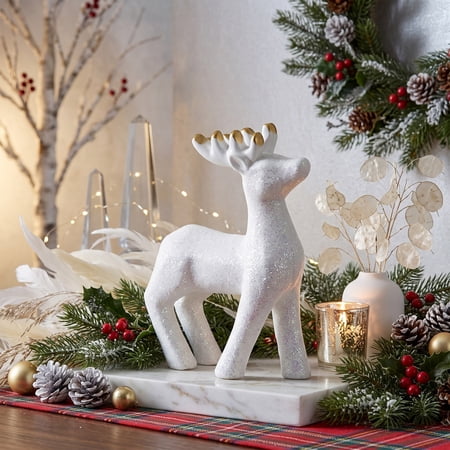 Northlight Iridescent Glitter Ceramic Reindeer Christmas Figure - 4.25" - White