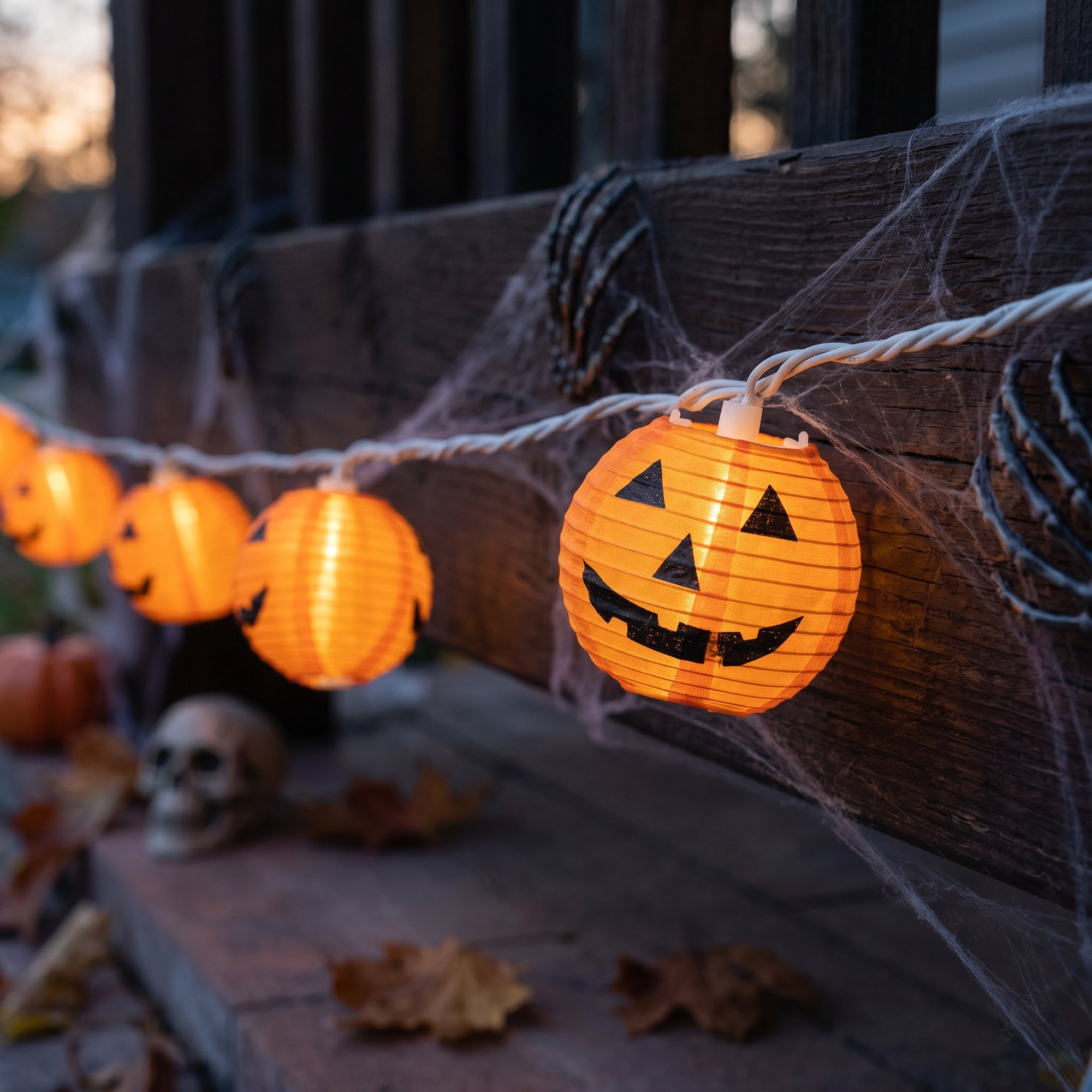 Northlight Jack-O-Lantern Paper Lantern Indoor Outdoor Halloween Light Set - 9' White Wire - 10ct