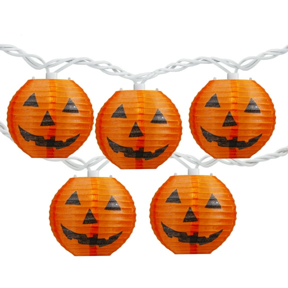Northlight Jack-O-Lantern Paper Lantern Halloween Lights - Clear - 8.5' White Wire - 10ct