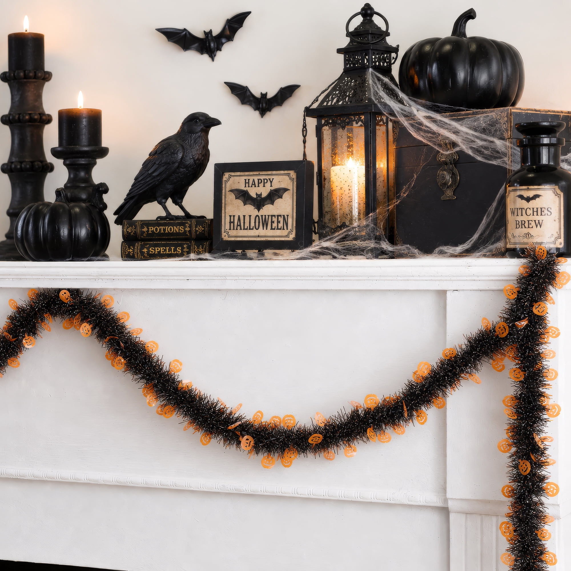 Northlight Jack-O-Lantern Commercial Tinsel Halloween Garland - 50' x 4" - Black and Orange