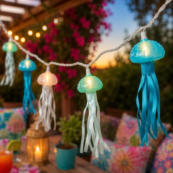 Northlight Jellyfish Indoor Outdoor Patio Light Set - Multicolor - 6' White Wire - 10ct