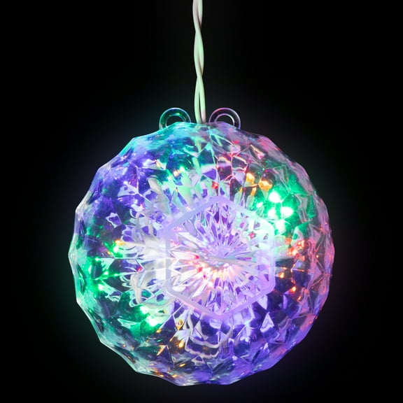 Northlight LED Crystal Sphere Hanging Christmas Decoration - 5" - Multi-Lights - 2' White Wire