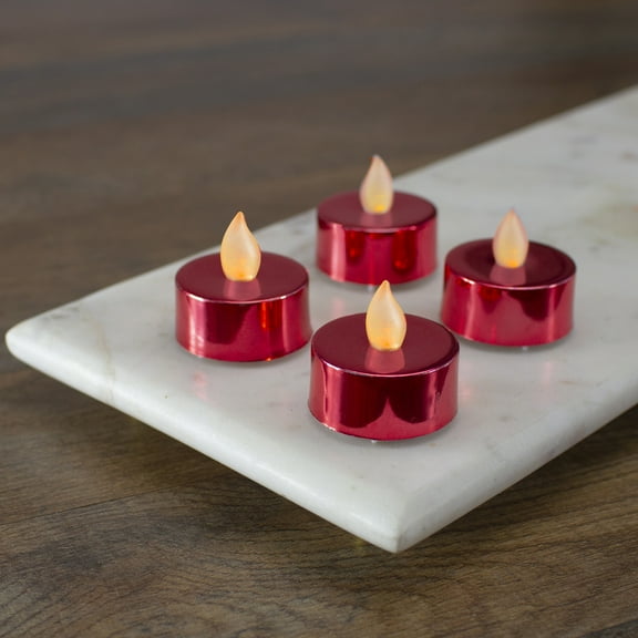Northlight LED Flameless Flickering Tea Light Candles - Metallic Red- Set of 4