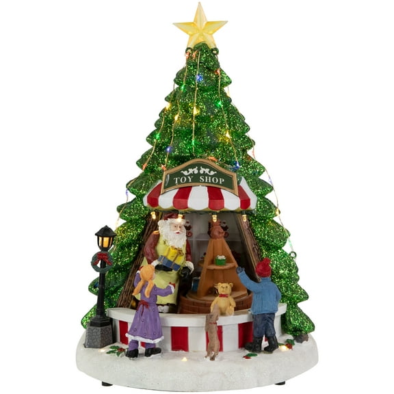Northlight LED Lighted Animated and Musical Santa's Toy Shop Christmas Village Display - 13"