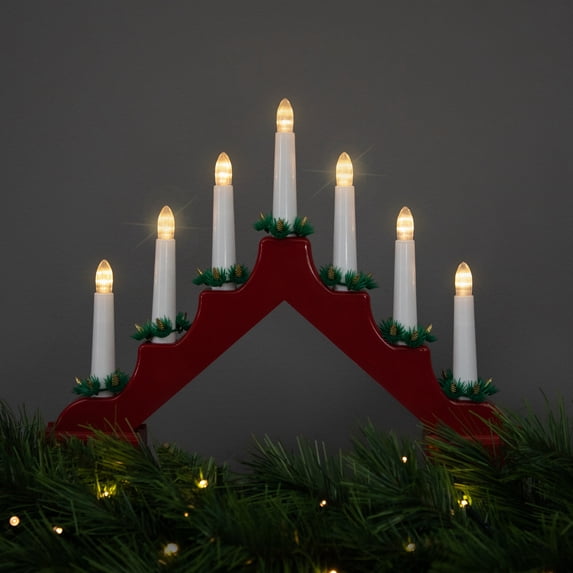 Northlight LED Lighted Christmas Candelabra Bridge - 13" - Red Base - C6 Clear Lights