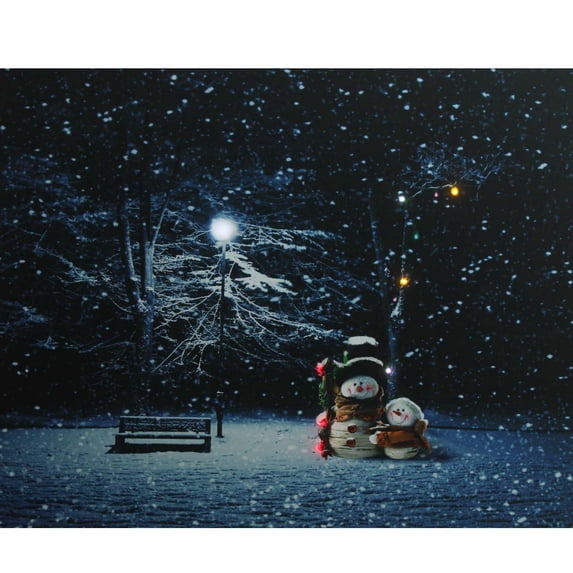 Northlight LED Lighted Christmas Snowmen in a Wintry Park Canvas Wall Art 15.75" x 19.5"