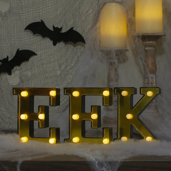 Northlight LED Lighted EEK Halloween Marquee Sign - 6.5" - Warm White Lights - Gold Finish