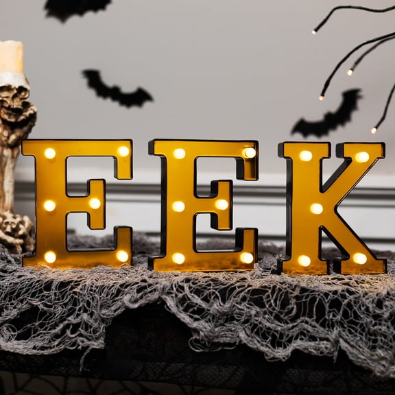 Northlight LED Reflective Lighted EEK Halloween Marquee Style Sign - 6.25" - Black and Gold