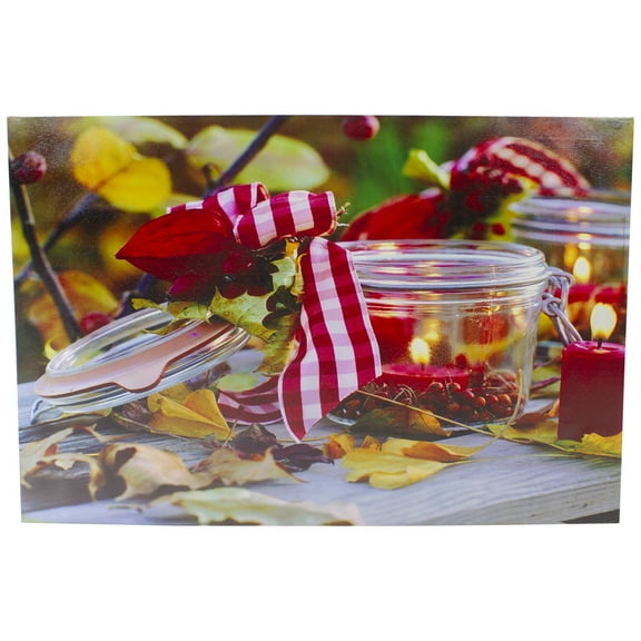 Northlight LED Lighted Fall Candle and Berries Canvas Wall Art 23.5" x 15.75"