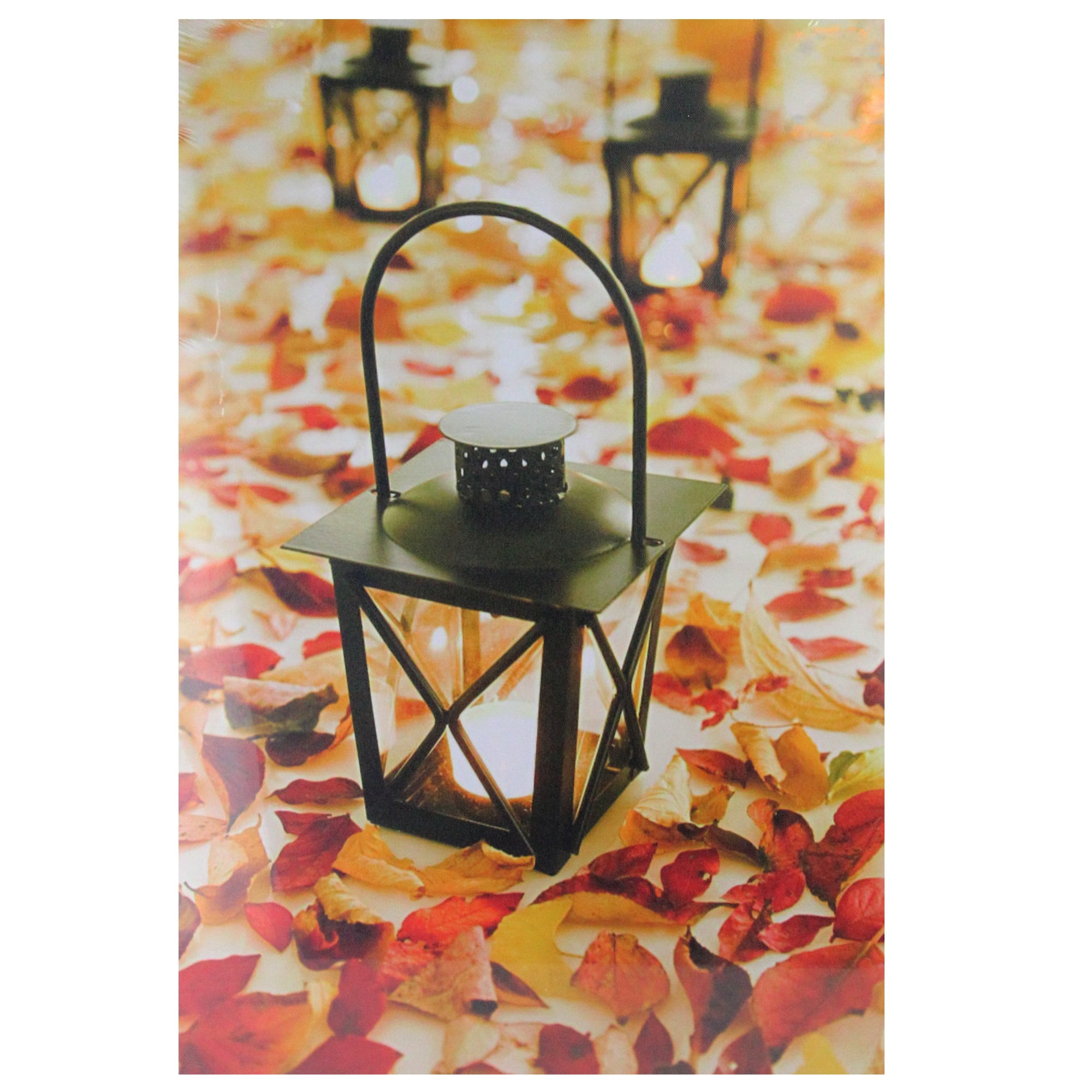 Autumn Lanterns LED Lighted Canvas Art Print with Fall Leaves