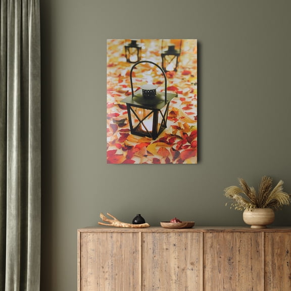 Northlight LED Lighted Autumn Leaves and Lanterns Fall Harvest Canvas Wall Art - 23.5" x 15.5"