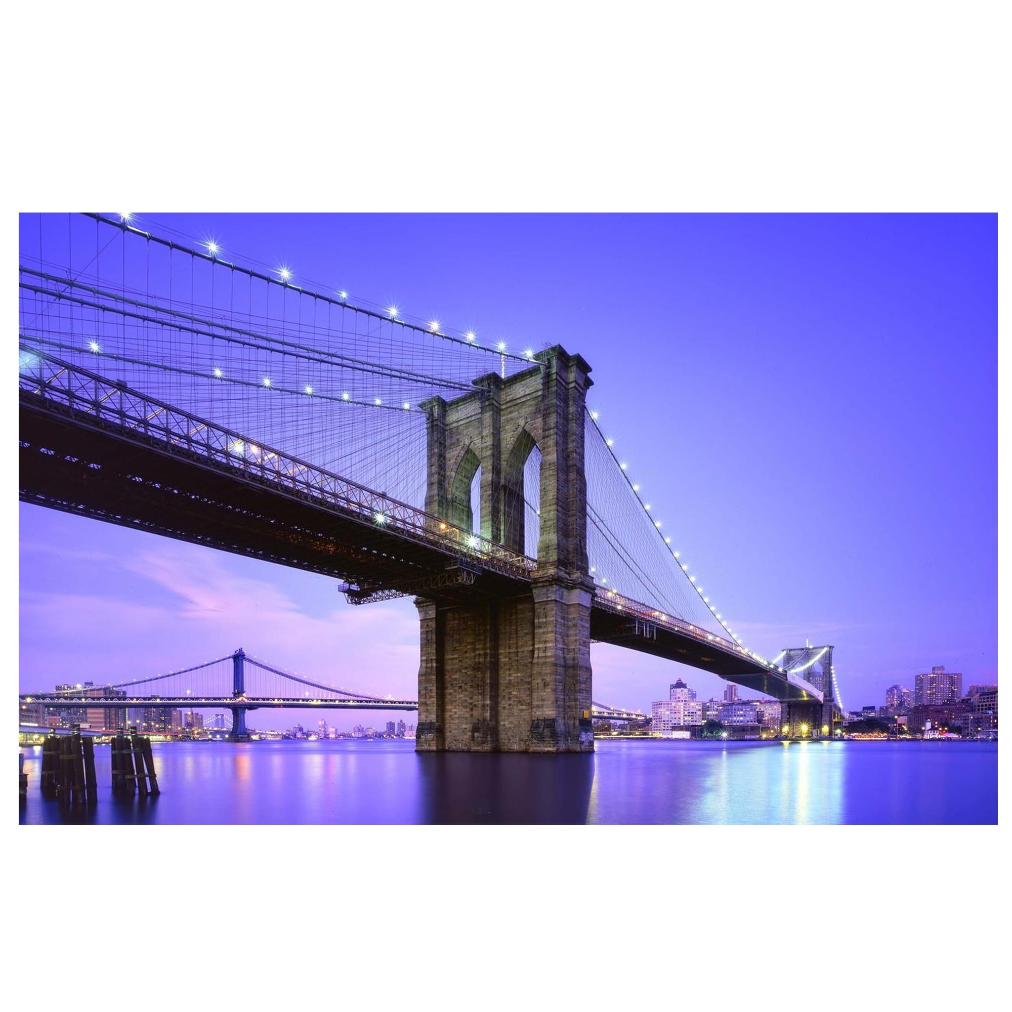 Illuminated Purple Brooklyn Bridge Canvas Wall Art 15.75" x 23.5"