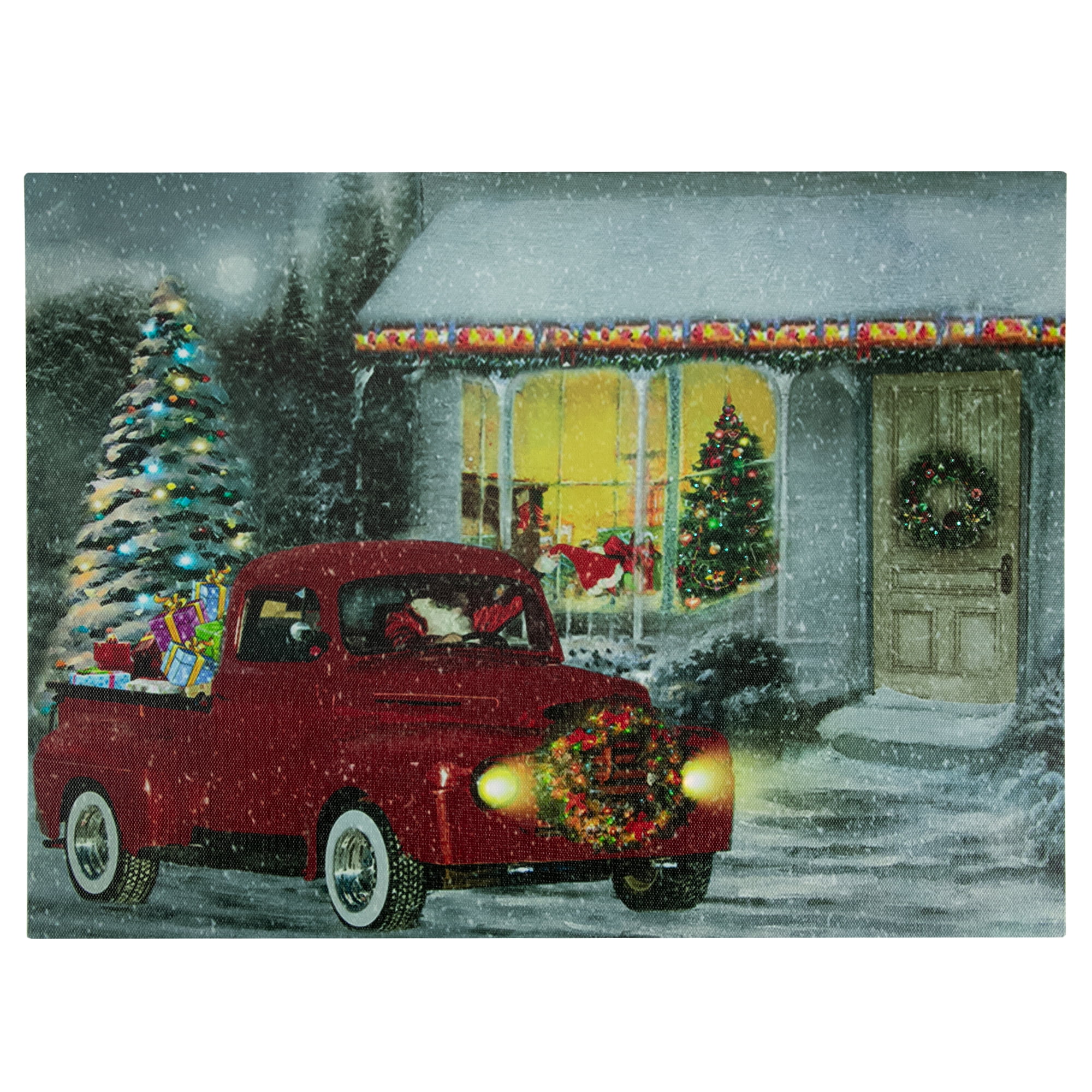 Northlight LED Lighted Fiber Optic Santa in Truck Christmas Canvas
