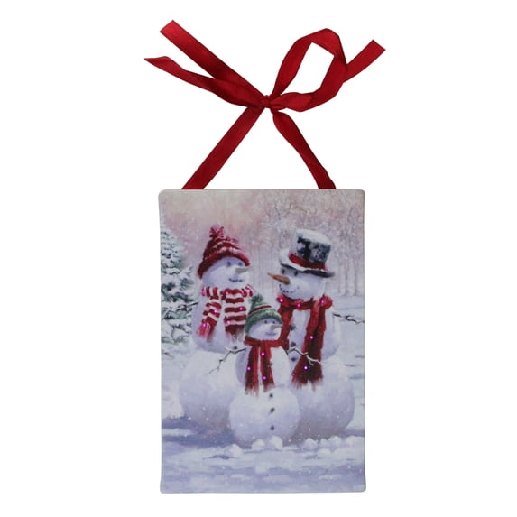 Northlight LED Lighted Fiber Optic Snowman Family Winter Scene Christmas Wall Art - 4” x 6”