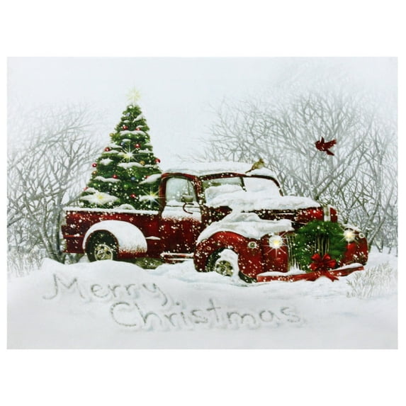 Northlight LED Lighted Fiber Optic Truck and Tree Christmas Canvas Wall Art 11.75" x 15.75"