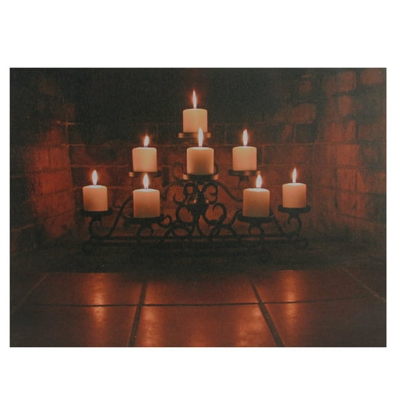 Northlight LED Lighted Flickering Candles in a Fireplace Canvas Wall Art - 12" x 15.75"