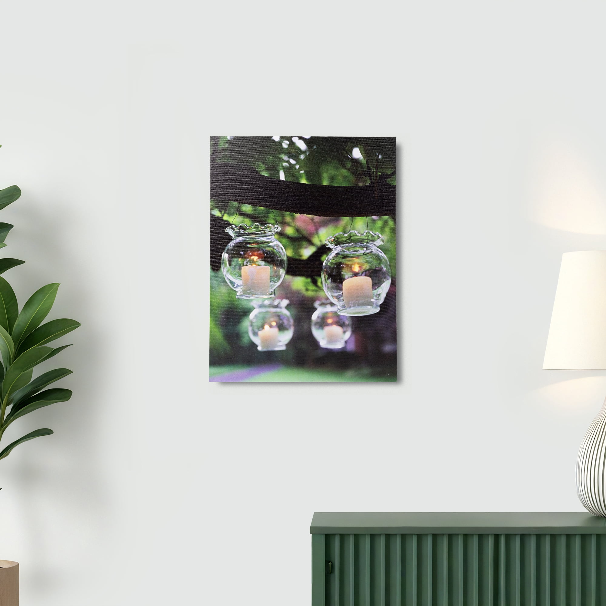 Northlight LED Lighted Flickering Hanging Garden Candles Canvas Wall ...