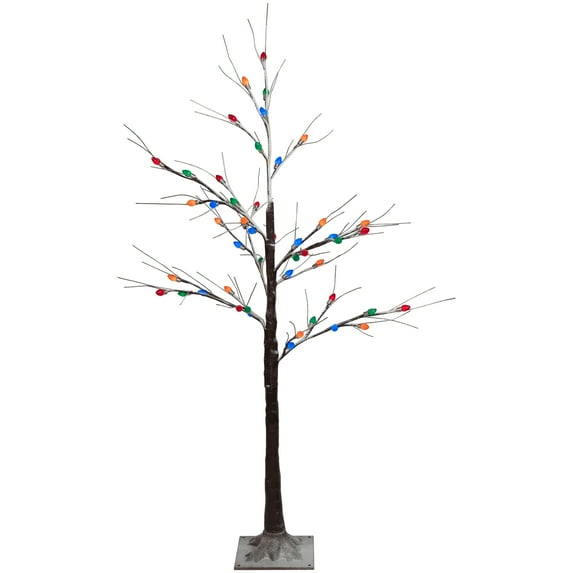 Northlight LED Lighted Frosted Christmas Twig Tree - 4' - Brown - Multi-Color lights