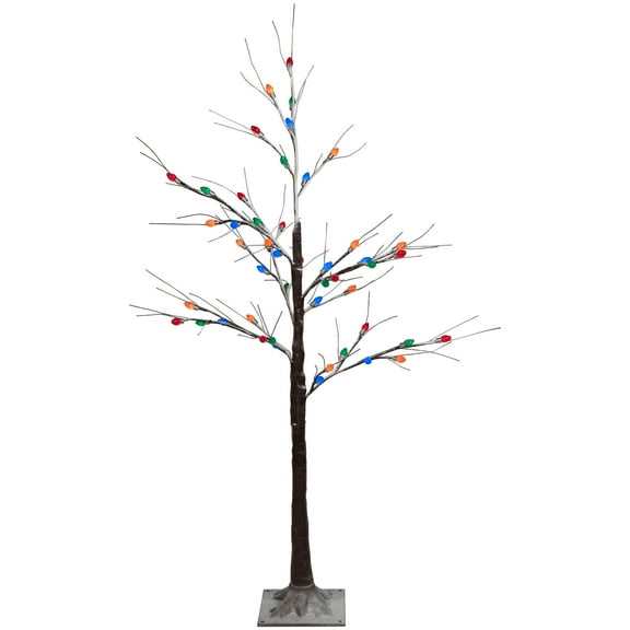 Northlight LED Lighted Frosted Christmas Twig Tree - 4' - Brown - Multi-Color lights