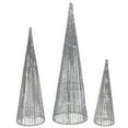 thumbnail image 1 of Northlight LED Lighted Glittered Outdoor Christmas Cone Tree - 23.5" - Silver - Set of 3, 1 of 7