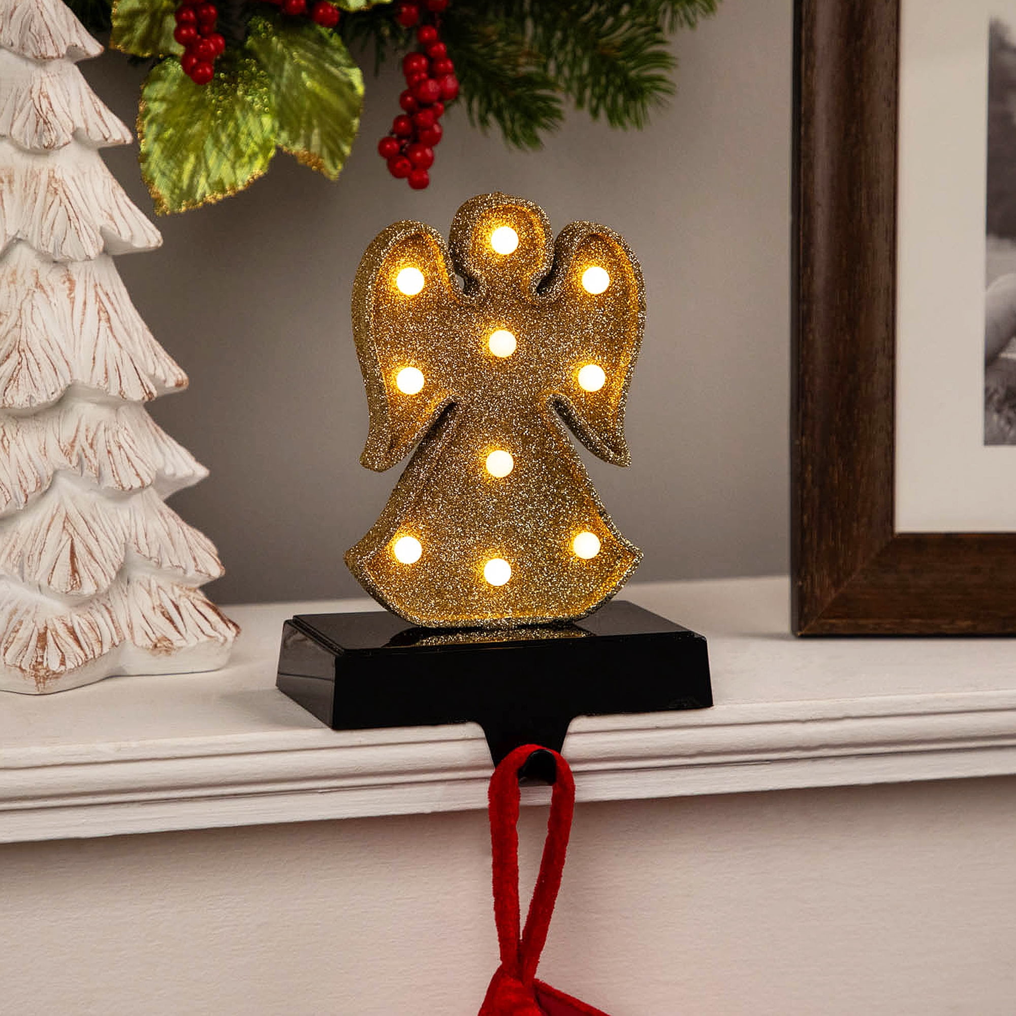 Northlight LED Lighted Glittered Angel Christmas Stocking Holder - 6.5" - Gold