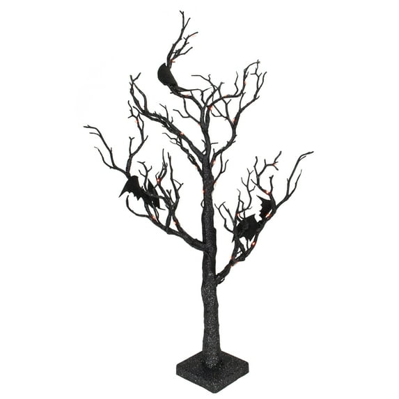 Northlight LED Lighted Glittered Halloween Tree with Bats - 26.5" - Orange Lights