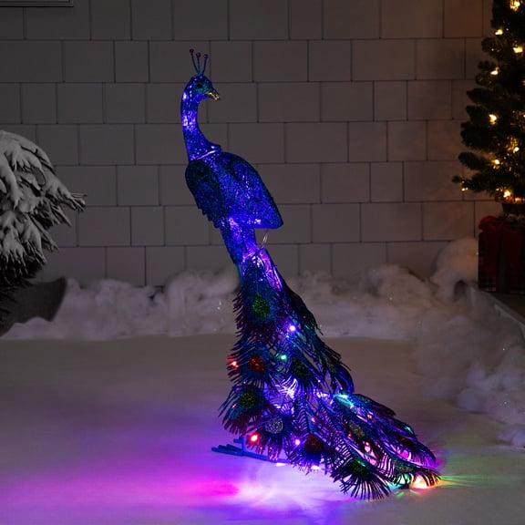 Northlight LED Lighted Glittered Peacock Outdoor Christmas Yard Decoration - 36"