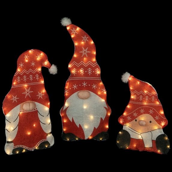 Northlight LED Lighted Gnome Family Christmas Yard Decoration - 32" - Red and White - Warm White