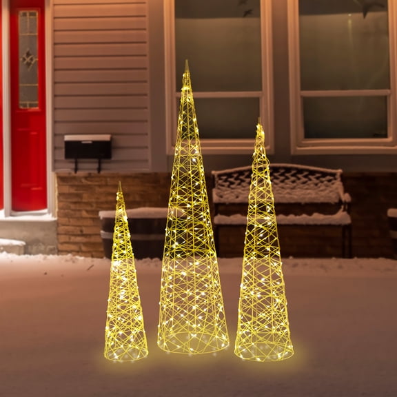 Northlight LED Lighted Twinkle Outdoor Christmas Cone Trees - 39.5" - Gold - Set of 3