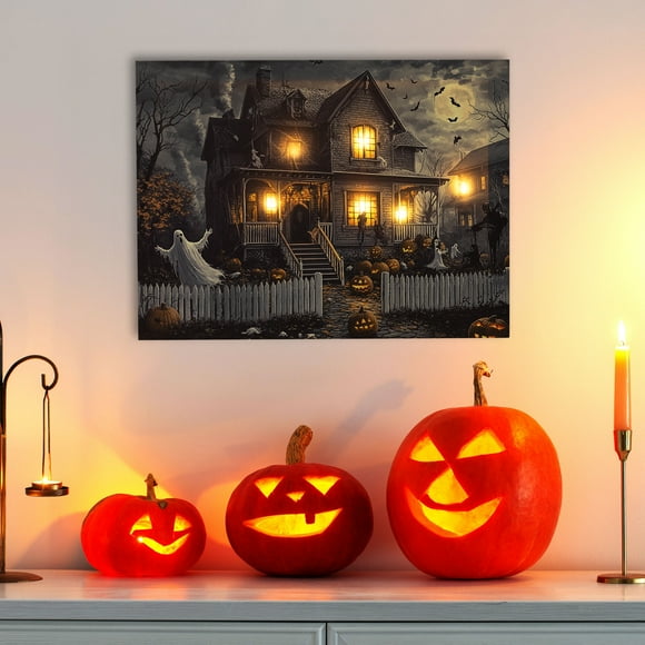 Northlight LED Lighted Haunted House Halloween Canvas Wall Art - 15.75 x 23.75"