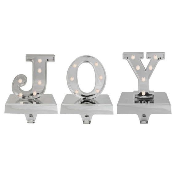 Northlight LED Lighted "JOY" Christmas Stocking Holder - 6.5" - Silver Finish - Set of 3