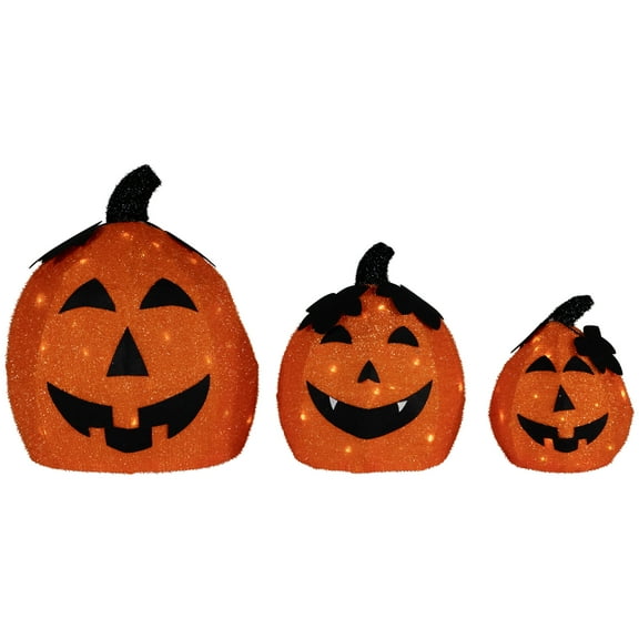 Northlight LED Lighted Jack O' Lantern Outdoor Halloween Decorations - Warm White - Set of 3
