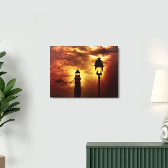 Northlight LED Lighted Lighthouse and Lamppost Canvas Wall Art - 11.75" x 15.75"
