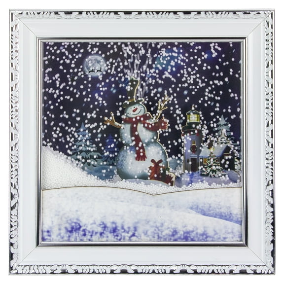 Northlight LED Lighted Snowing Musical Snowman Wall Art - 15" x 15" - Silver and White