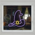thumbnail image 1 of Northlight LED Witch Hat Neon Lighted Halloween Wall or Window Decoration - 15" - Purple, 1 of 9