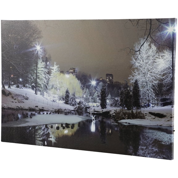 Northlight LED Lighted Nighttime City Park Winter Scene Canvas Wall Art - 23.5" x 15.75"