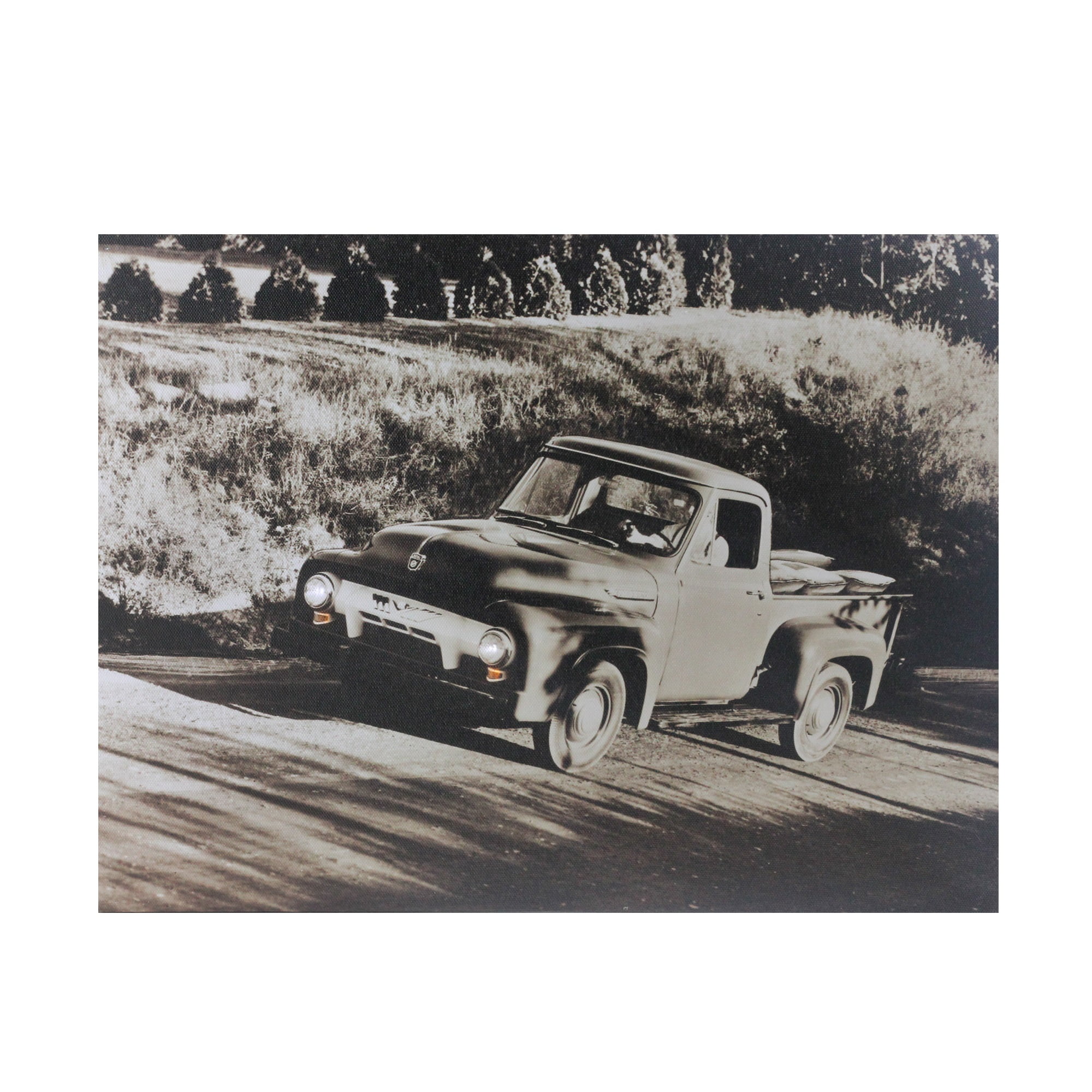 Vintage Black and White Ford Truck LED Canvas Wall Art