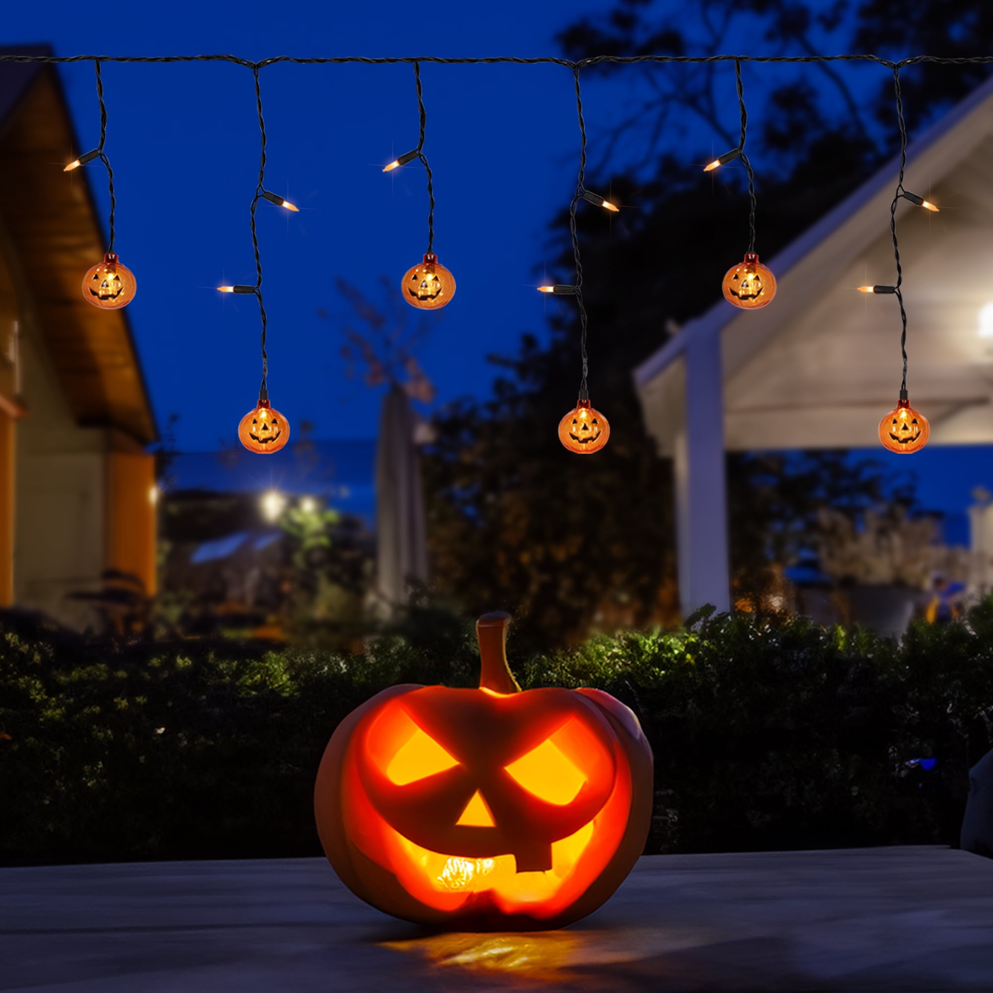 Northlight Pumpkin Halloween Curtain Icicle Lights