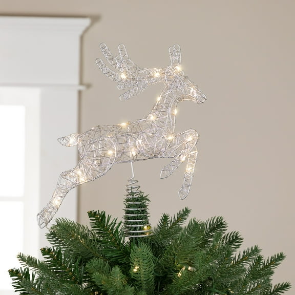 Northlight LED Lighted Reindeer Christmas Tree Topper - 13"  - Silver - Warm White Lights