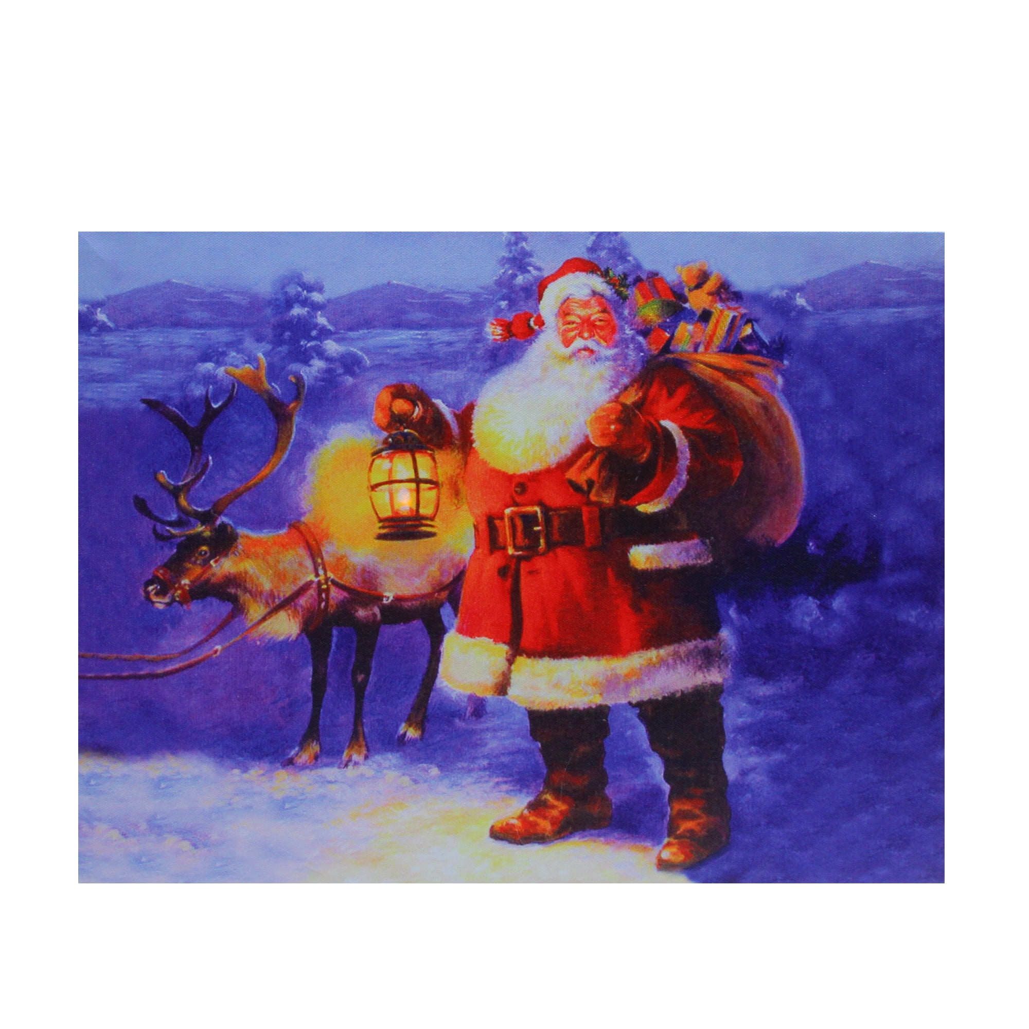 Santa Claus with Reindeer Christmas Canvas Art Print 11.75" x 15.75"