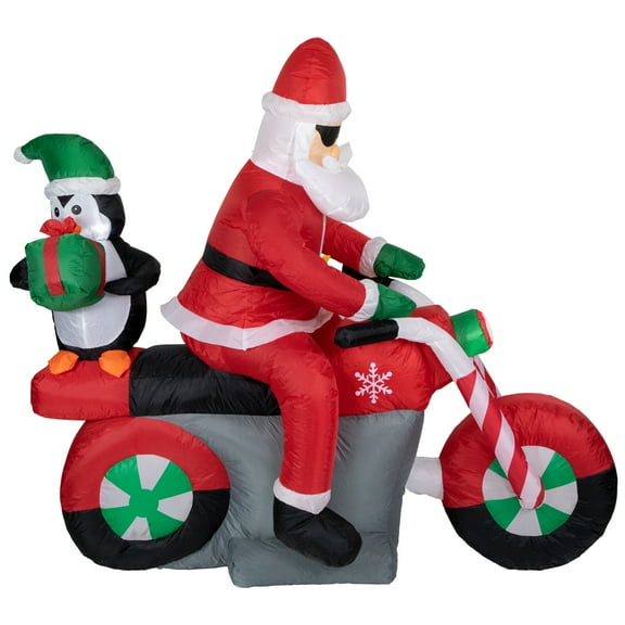 Northlight LED Lighted Santa and Penguin on Motorcycle Outdoor Christmas Inflatable - 5'