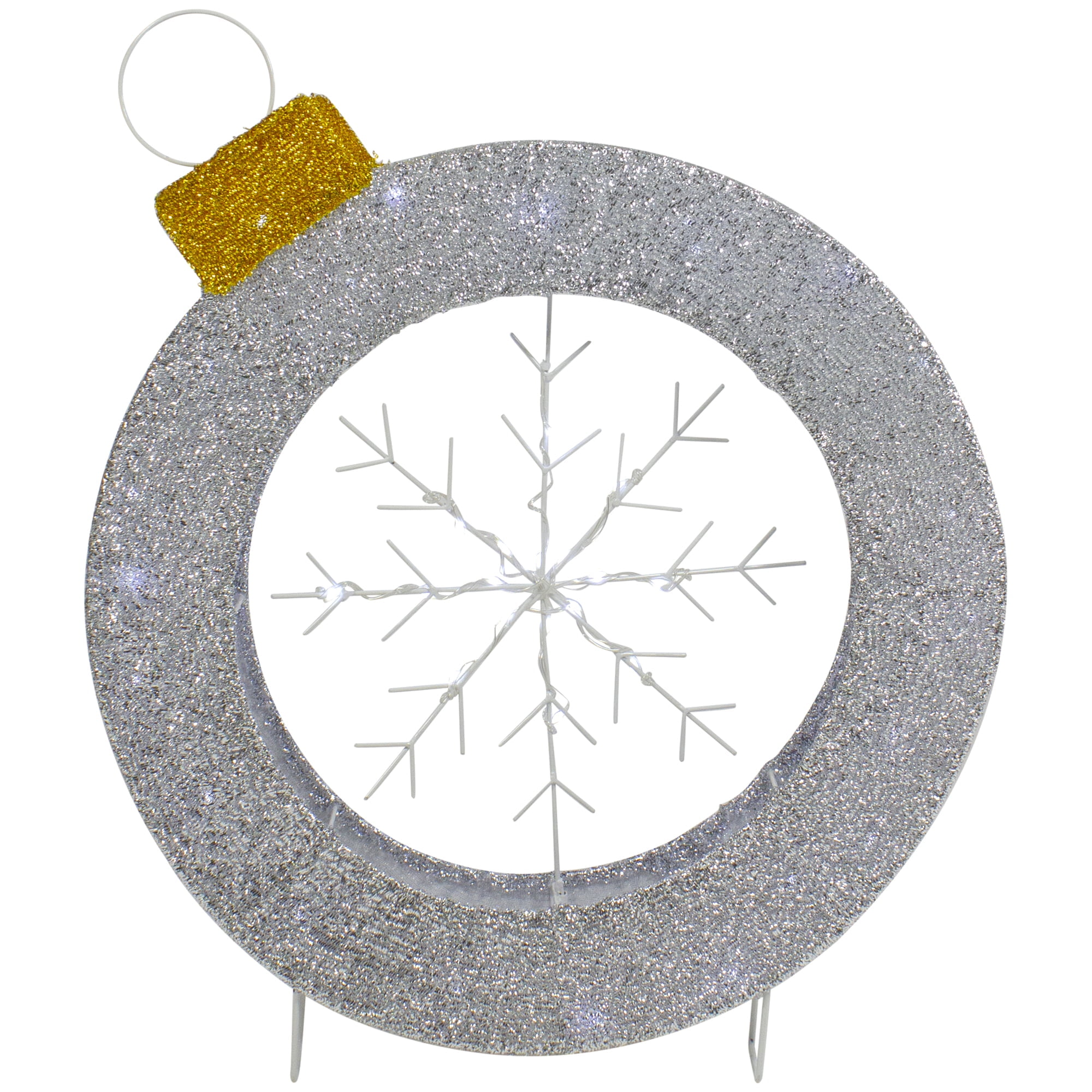 20" LED Lighted Silver Tinsel Snowflake Ornament Decoration