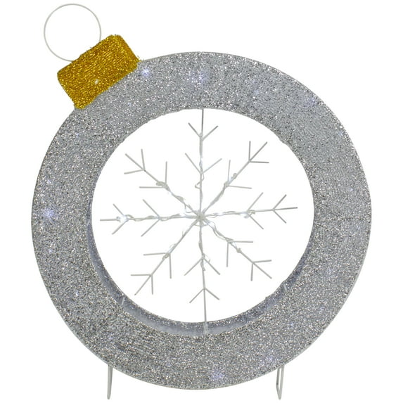 Northlight LED Lighted Silver Tinsel Ornament with Snowflake Outdoor Christmas Decoration - 21.5"