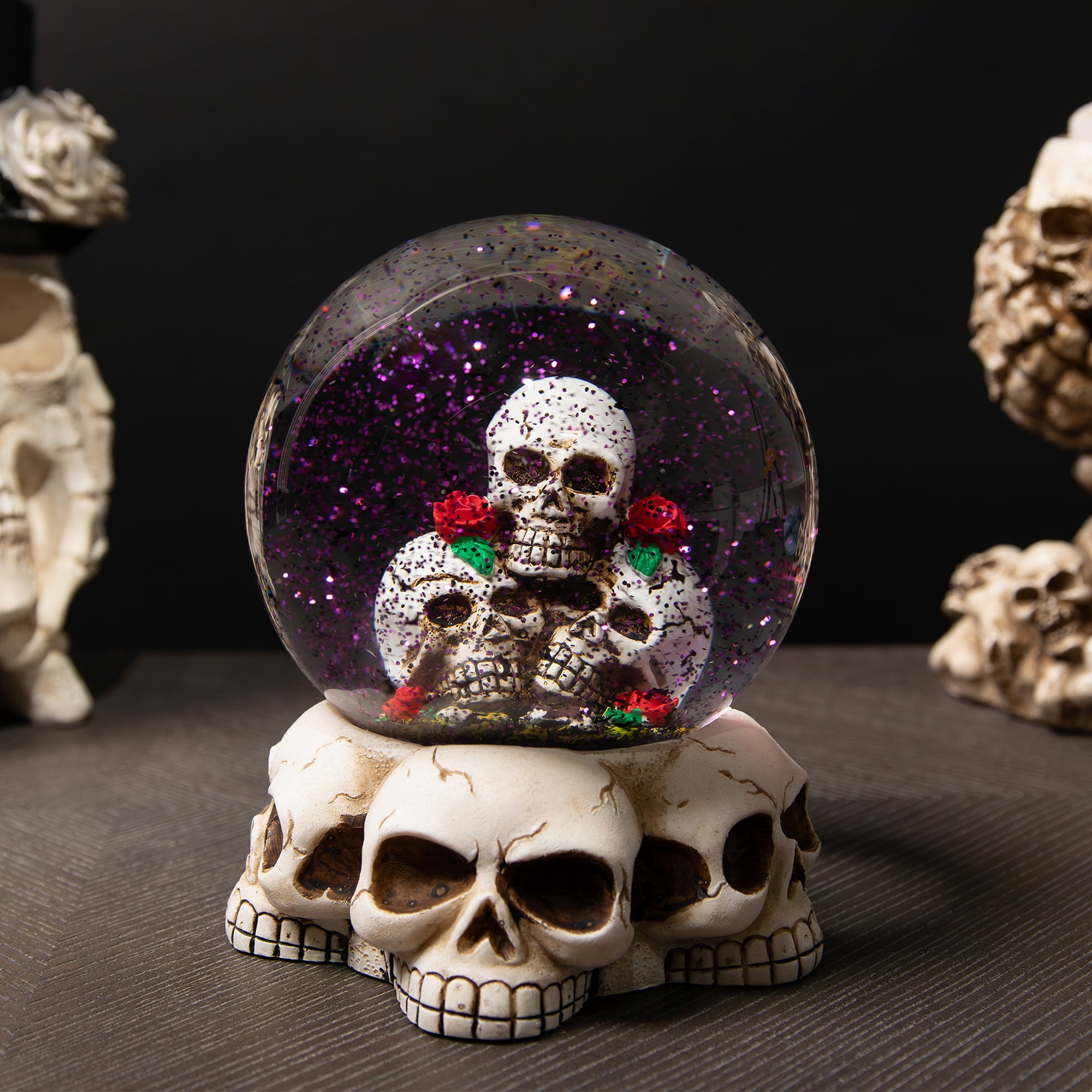 Northlight LED Lighted Skulls and Roses Halloween Snow Globe with Sound - 6"