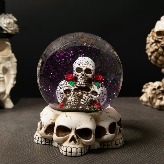 Northlight LED Lighted Skulls and Roses Halloween Snow Globe with Sound - 6"