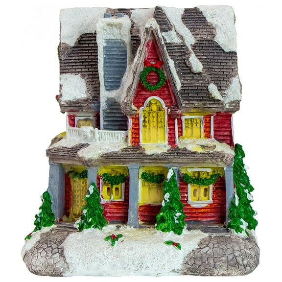 Northlight LED Lighted Snowy House Christmas Village Decoration - 5" - Red