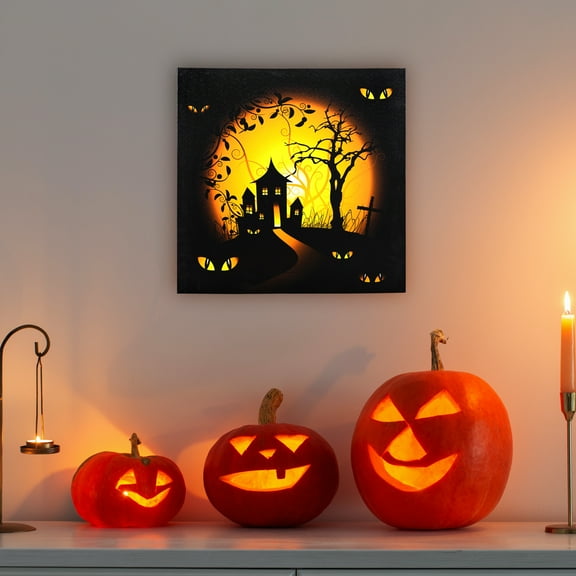 Northlight LED Lighted Spooky House Halloween Canvas Wall Art - 19.75" x 19.75"